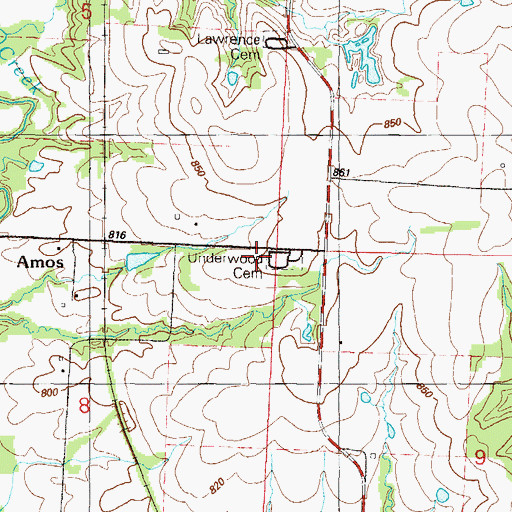 Topographic Map of Underwood Cemetery, MO