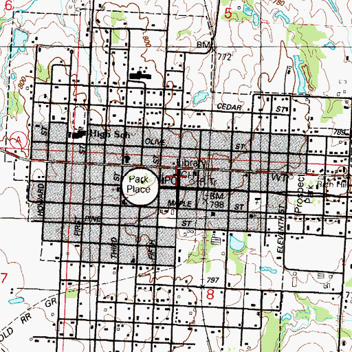 Topographic Map of Rich Hill Memorial Library, MO