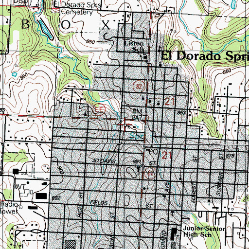 Topographic Map of El Dorado Springs City Park, MO
