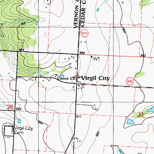 Topographic Map of Union Church, MO