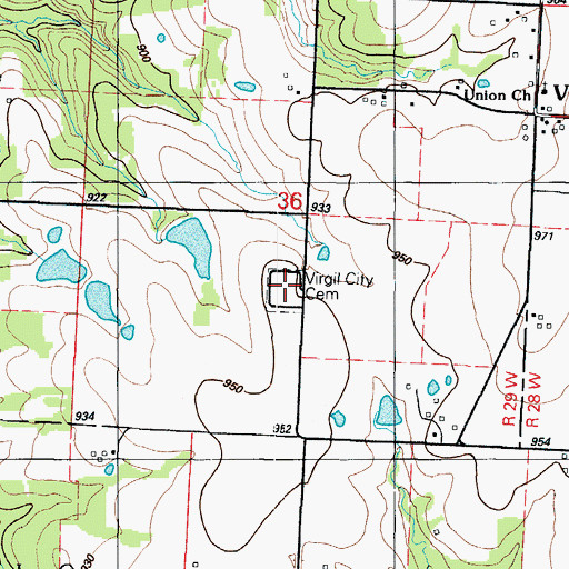 Topographic Map of Virgil City Cemetery, MO