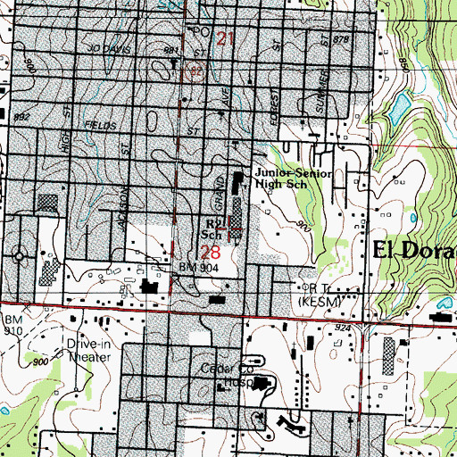 Topographic Map of El Dorado Springs Elementary School, MO