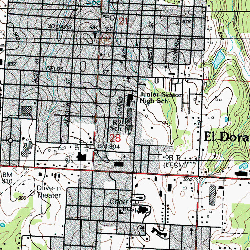 Topographic Map of El Dorado Springs Elementary School, MO