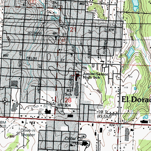 Topographic Map of El Dorado Springs High School, MO