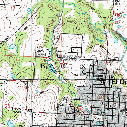 Topographic Map of El Dorado Springs Cemetery, MO