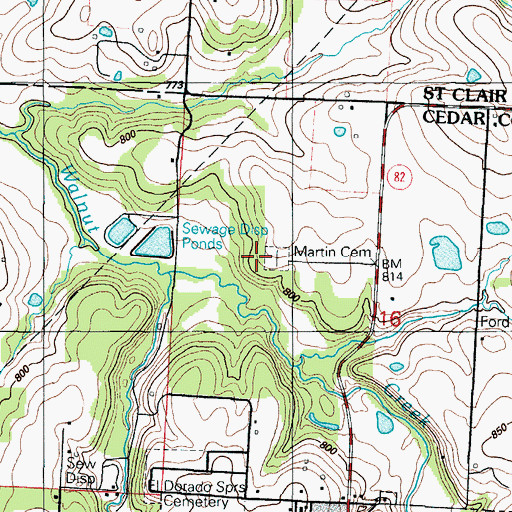 Topographic Map of Martin Cemetery, MO