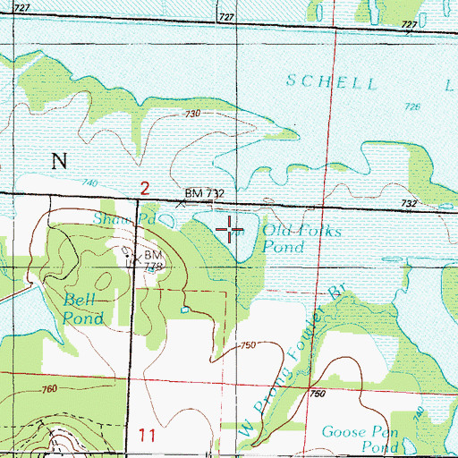 Topographic Map of Old Folks Pond, MO