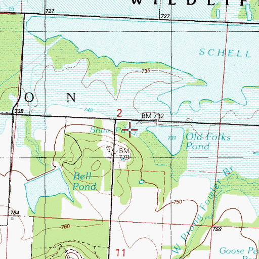 Topographic Map of Shaw Pond, MO