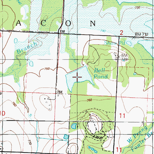 Topographic Map of Bell Pond, MO