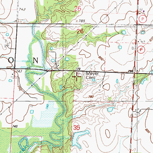 Topographic Map of Meyer Cemetery, MO