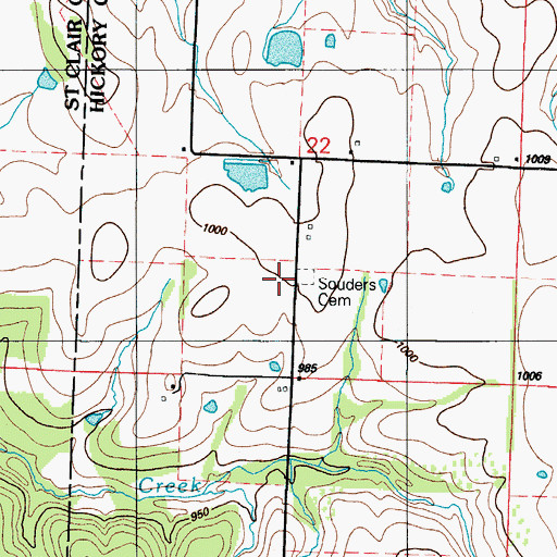 Topographic Map of Souders Cemetery, MO