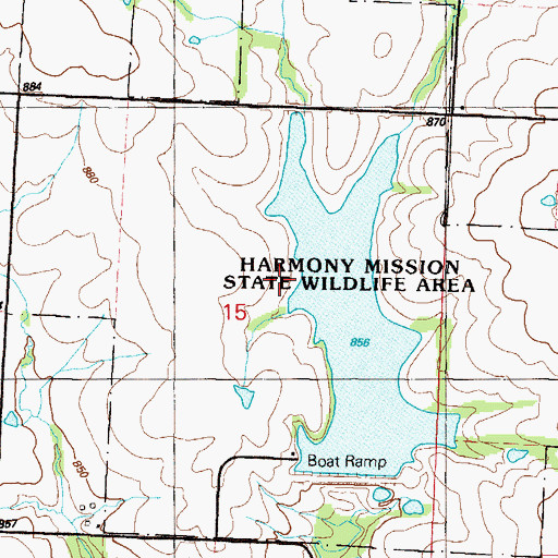 Topographic Map of Harmony Mission Wildlife Area, MO