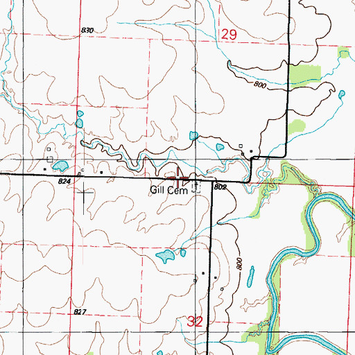 Topographic Map of Gill Cemetery, MO