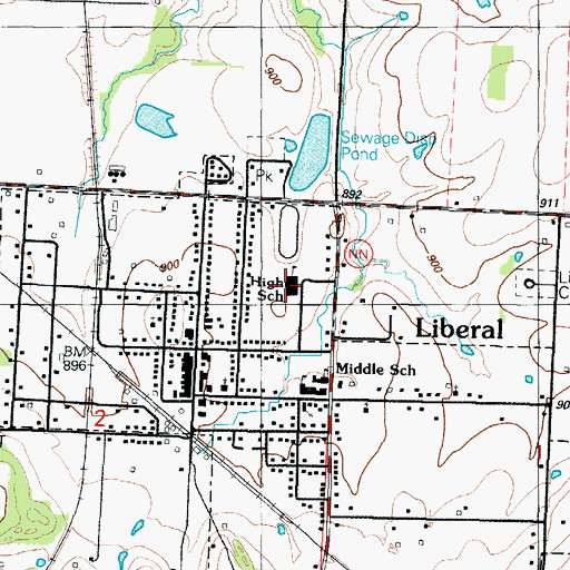 Topographic Map of Liberal High School, MO