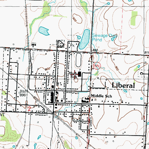 Topographic Map of Liberal Middle School, MO