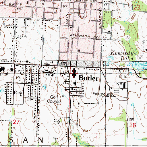 Topographic Map of First Assembly of God Church, MO