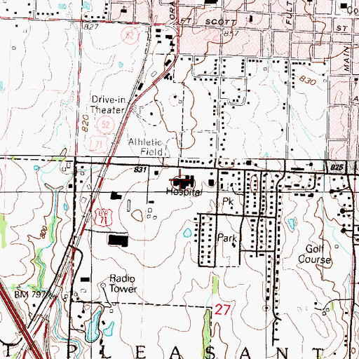 Topographic Map of Bates County Memorial Hospital, MO