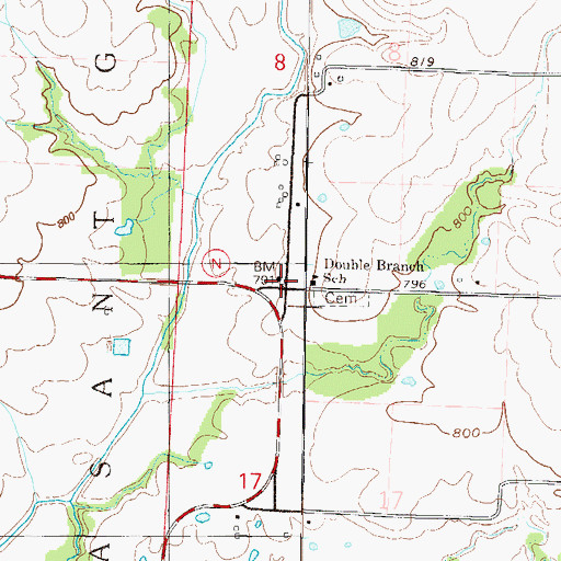 Topographic Map of Double Branch Christian Church, MO
