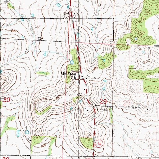 Topographic Map of Mount Zion United Methodist Church, MO