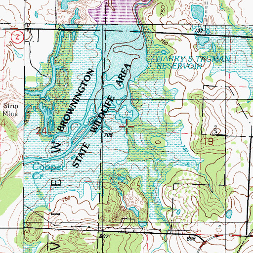 Topographic Map of Brownington State Wildlife Area, MO