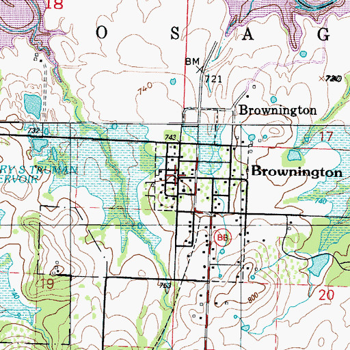 Topographic Map of Brownington Community Center, MO