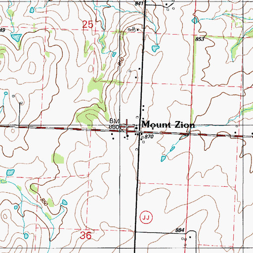 Topographic Map of Mount Zion Cemetery, MO