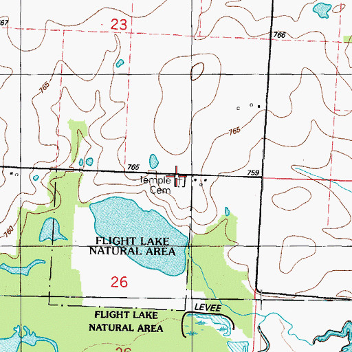 Topographic Map of Temple Cemetery, MO