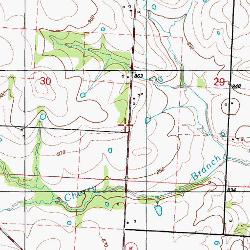 Topographic Map of Cherry Valley School (historical), MO