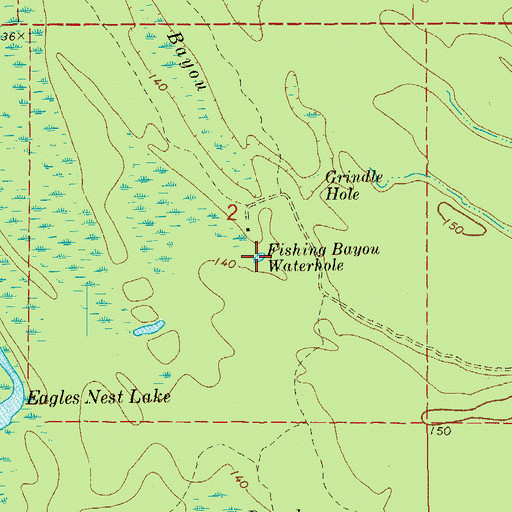 Topographic Map of Fishing Bayou Waterhole, AR
