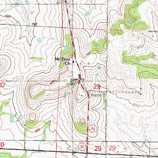 Topographic Map of Happy Hill School (historical), MO