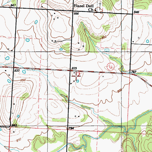 Topographic Map of Hazel Dell School (historical), MO