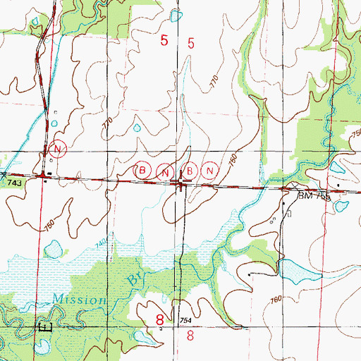 Topographic Map of Mission Branch School (historical), MO