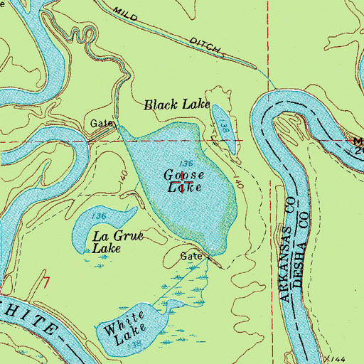 Topographic Map of Goose Lake, AR