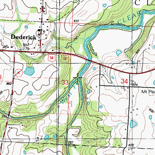 Topographic Map of West Fork Clear Creek, MO