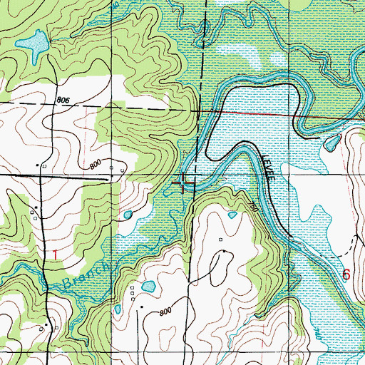 Topographic Map of Beecham Branch, MO