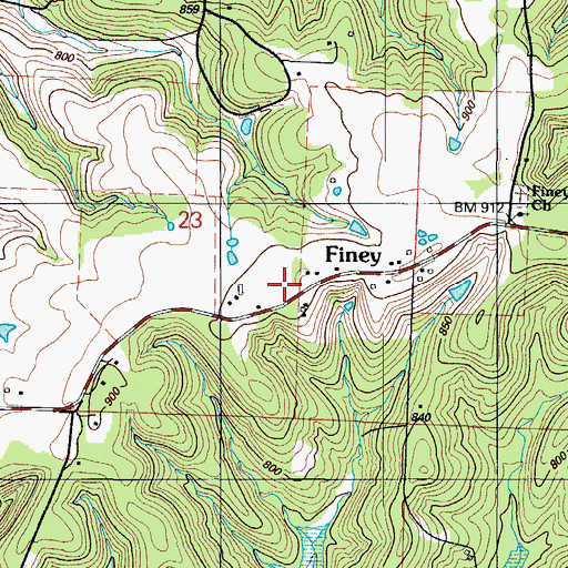 Topographic Map of Finey, MO