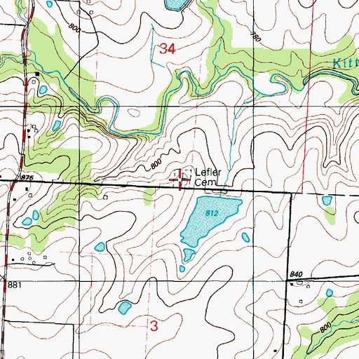 Topographic Map of Lefler Cemetery, MO