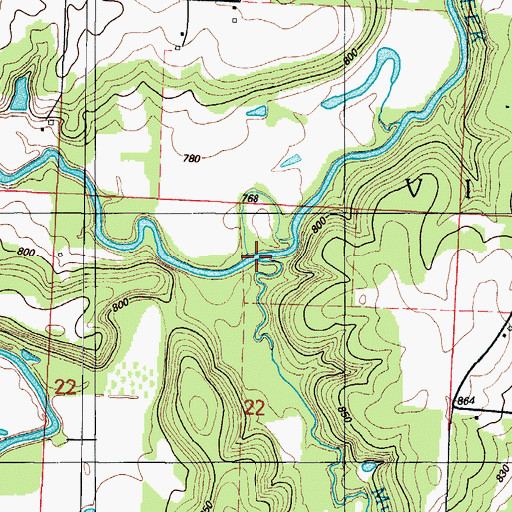 Topographic Map of Mulberry Creek, MO