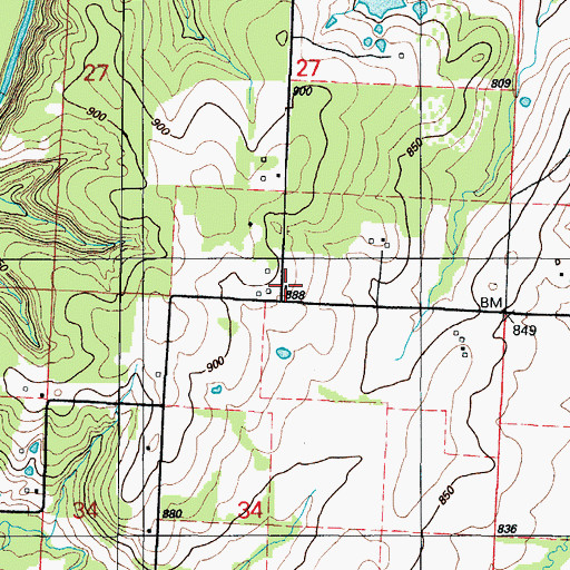 Topographic Map of Oak Grove School (historical), MO