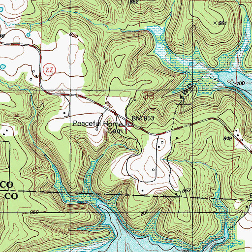 Topographic Map of Peaceful Home Cemetery, MO
