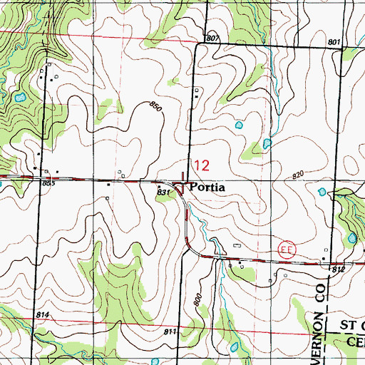 Topographic Map of Portia, MO