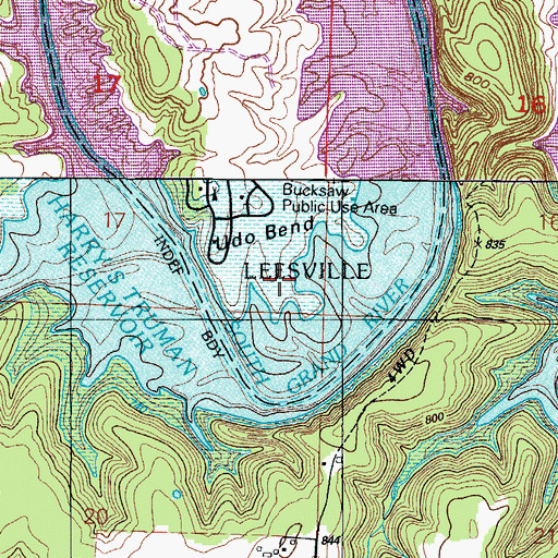 Topographic Map of Udo Bend, MO