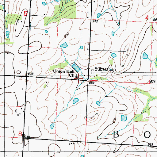Topographic Map of Union Hall Church, MO