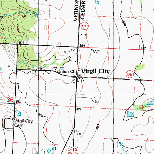 Topographic Map of Virgil City, MO