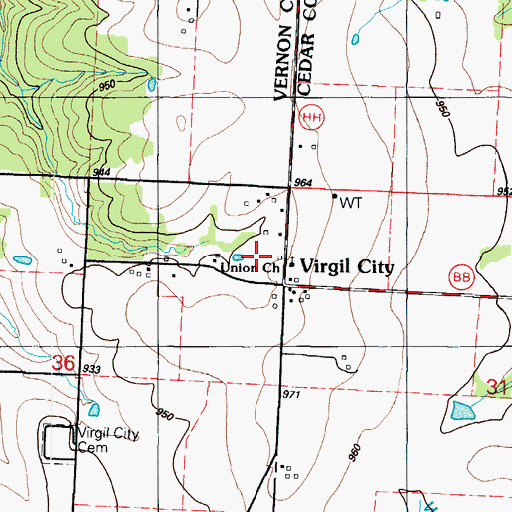 Topographic Map of Virgil City School (historical), MO