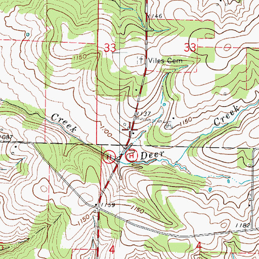 Topographic Map of Rex, MO