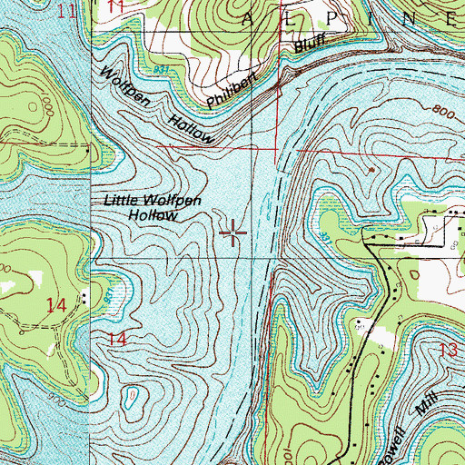 Topographic Map of Little Wolfpen Hollow, MO
