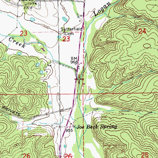 Topographic Map of Adair Creek, MO