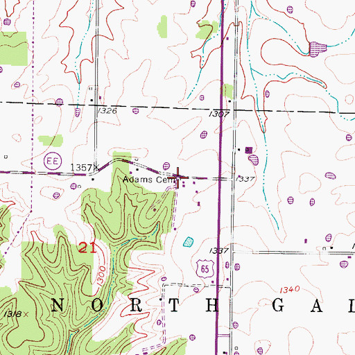 Topographic Map of Adams Cemetery, MO