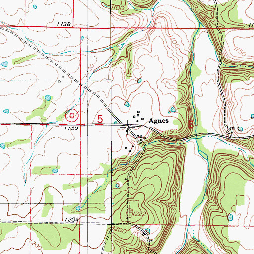 Topographic Map of Agnes, MO